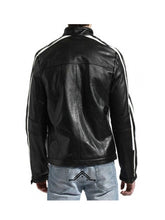 Biker Motorcycle White Striped Real Leather Jacket